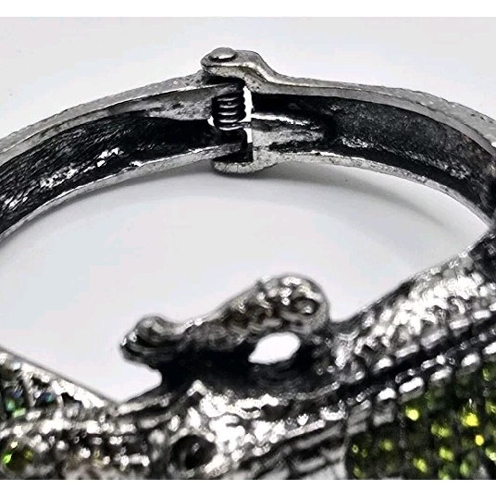 Bracelet Alligator Crocodile Green Blue Rhinestones Pave Setting Hinged Cuff - Picture 4 of 11